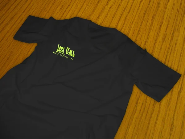 Last Call Media Service T Shirt Front Mock Up On Ground